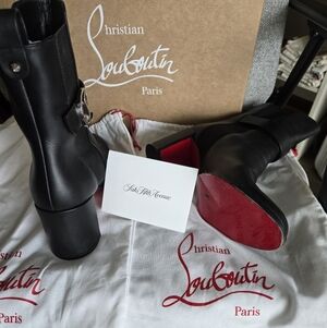 Christian Louboutin Black Heeled Boots with Red Soles